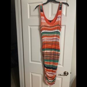 Felicity & Coco Ruched Orange Striped Dress Size L